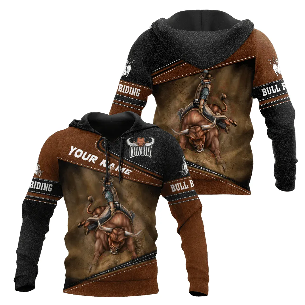 Personalized Name Cowboy Hoodie, Bull Riding Unisex Hoodies For Him Her, Bull Riding Lover Gifts
