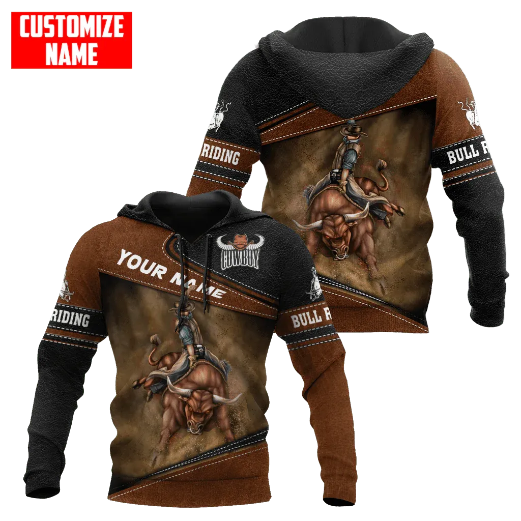 Personalized Name Cowboy Hoodie, Bull Riding Unisex Hoodies For Him Her, Bull Riding Lover Gifts