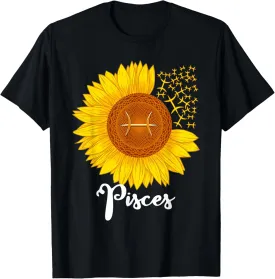 Pisces Sunflower Zodiac Sign Floral Astrology Women T-Shirt