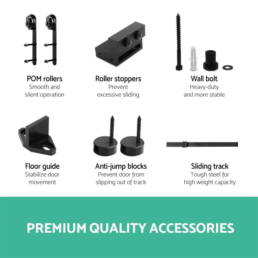 Powder Coat Steel Sliding Barn Door Hardware Set 1.83m Cefito