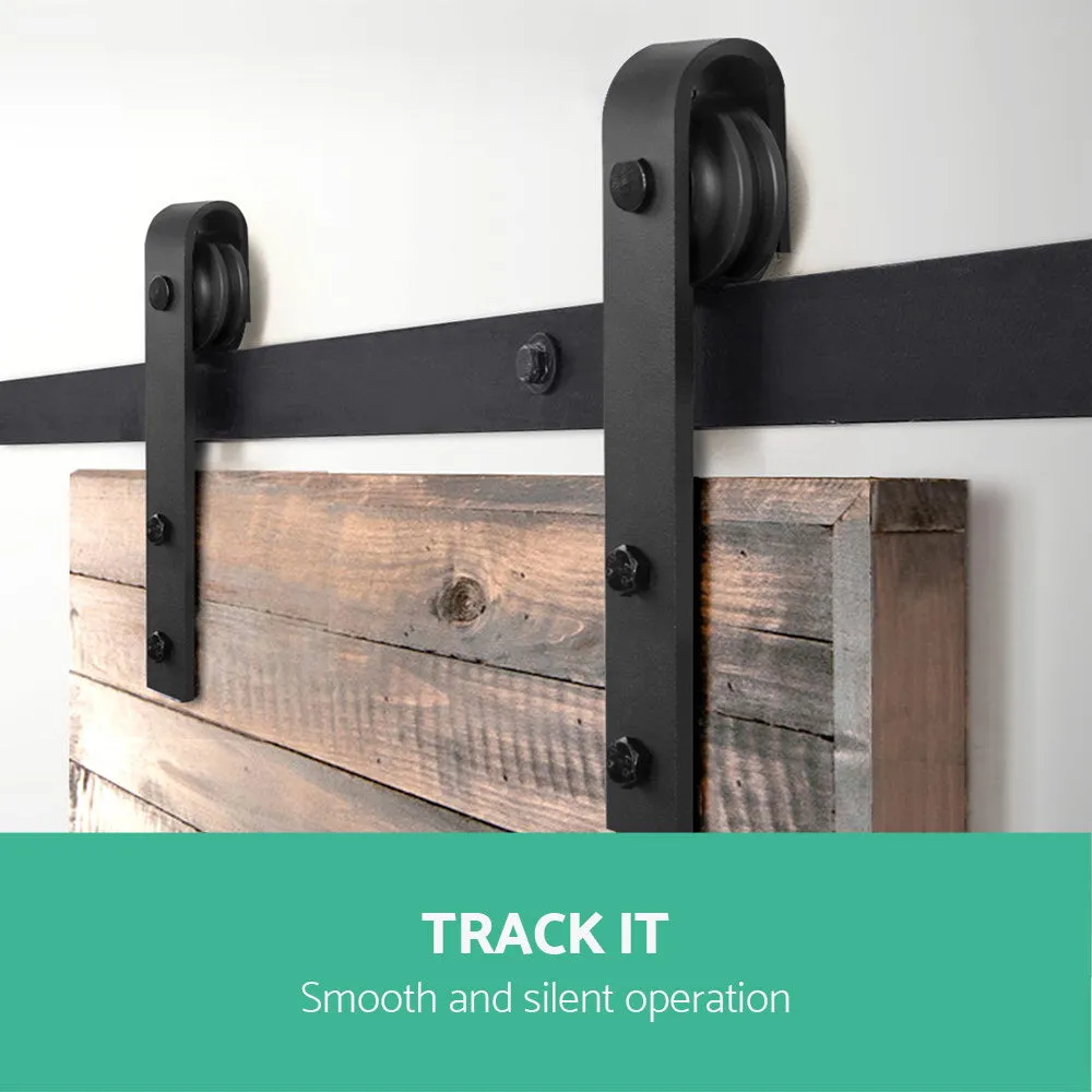 Powder Coat Steel Sliding Barn Door Hardware Set 1.83m Cefito