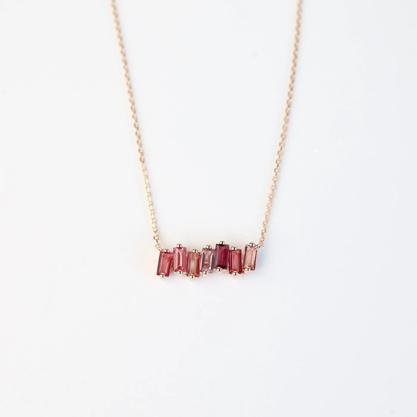 Rose Gold Ombre Pink Topaz Bar Necklace