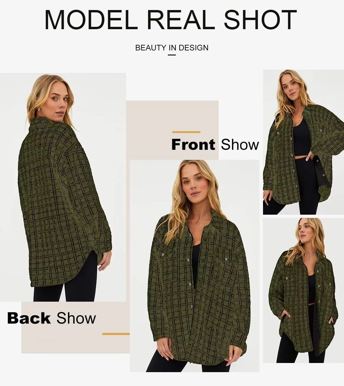 SHEWIN Women 2024 Long Sleeve Button Down Shackets Fashion Plaid Pocket Shirts Jacket