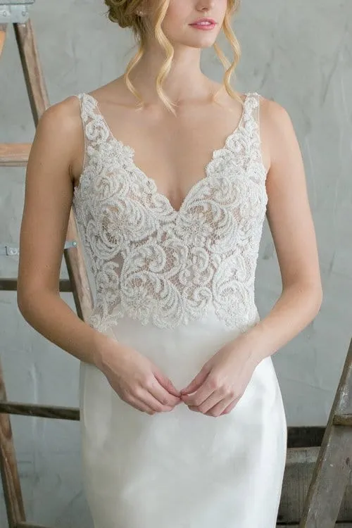 Silk Duchess Satin - Beaded Trumpet Mermaid Wedding Dress, White