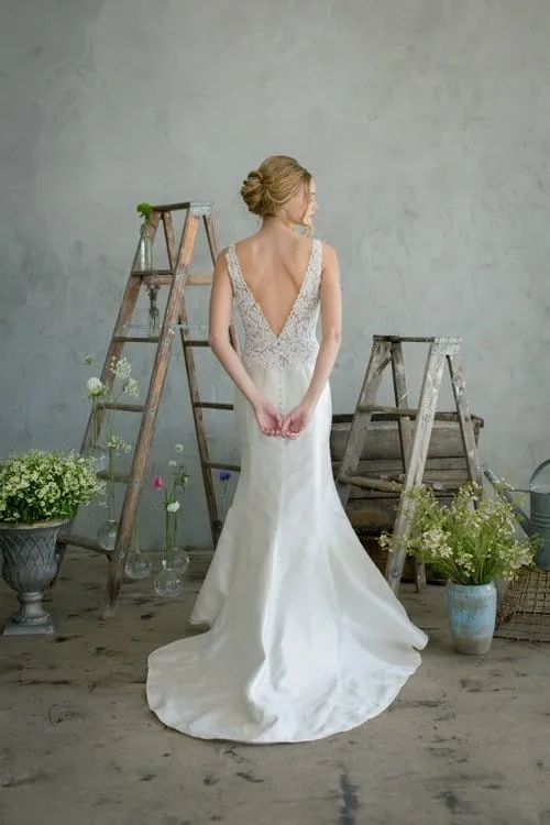 Silk Duchess Satin - Beaded Trumpet Mermaid Wedding Dress, White