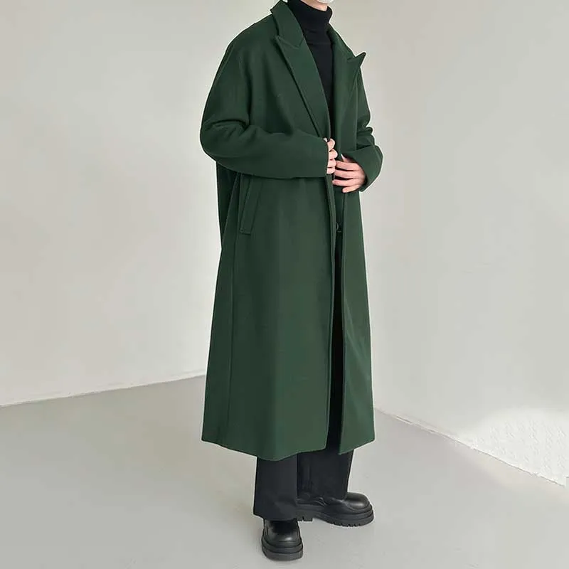 Solid Color Thickened Woolen Long Over-the-knee Coat