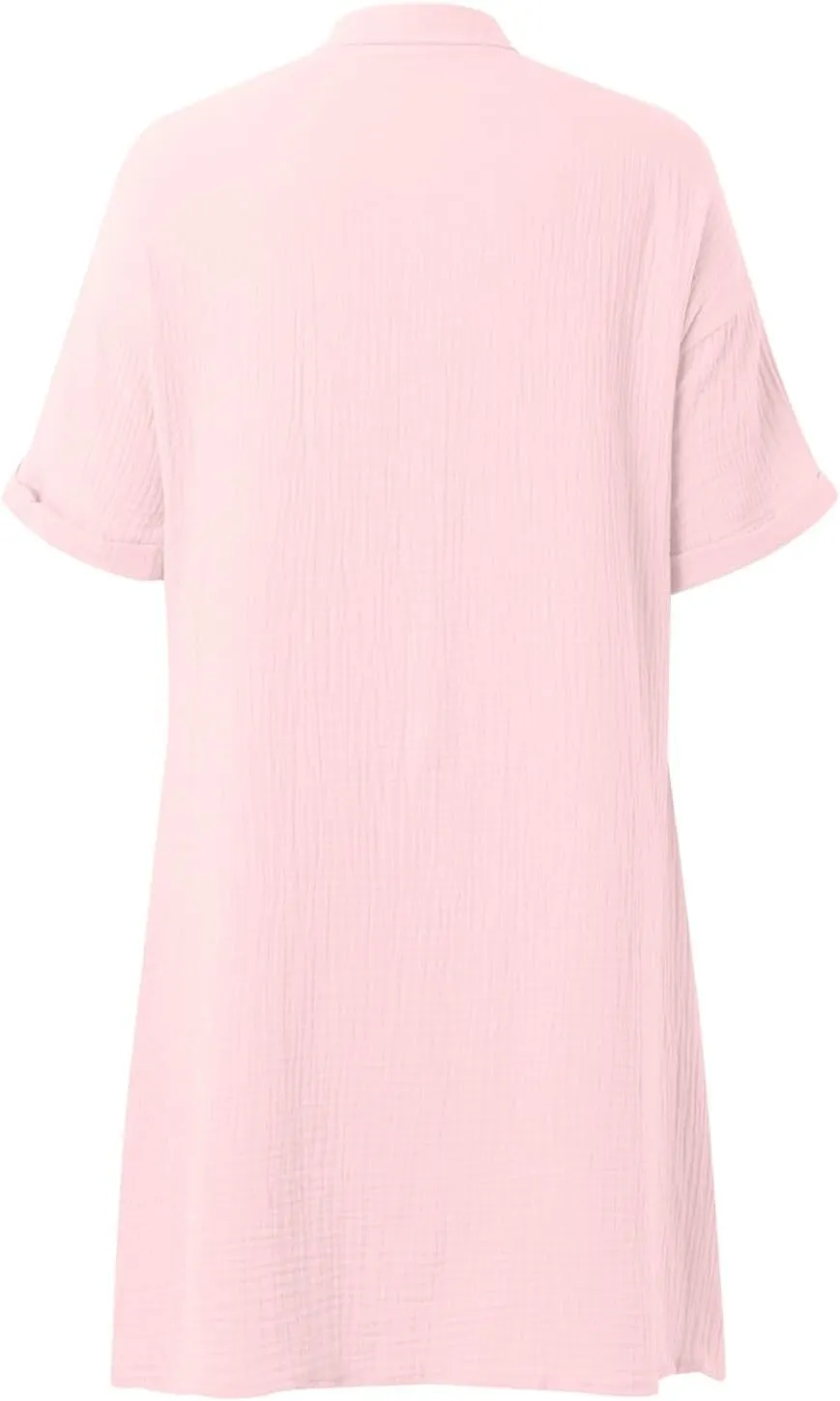 Summer Dresses for Women 2025 Linen Button Down Shirt Dress Midi Sundress Casual Summer Loose Cover Up Vacation Beach