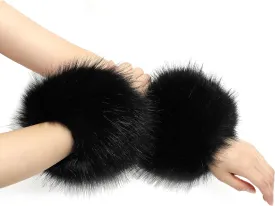 sy soul young Women's Faux Fur Wrist Cuffs Winter Fox Furry Wristbands Fluffy Fur Cuff Bracelet Arm Warmer Accessories