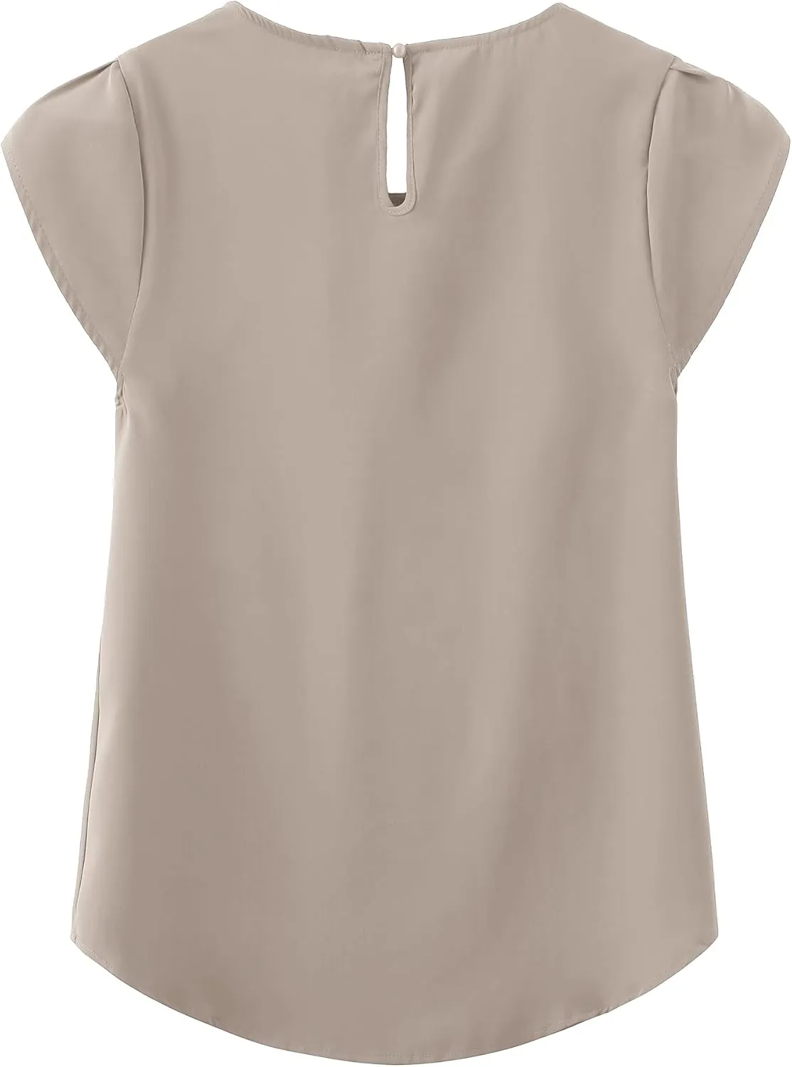 TASAMO Women's Casual Round Neck Basic Pleated Top Cap Sleeve Curved Keyhole Back Chiffon Blouse
