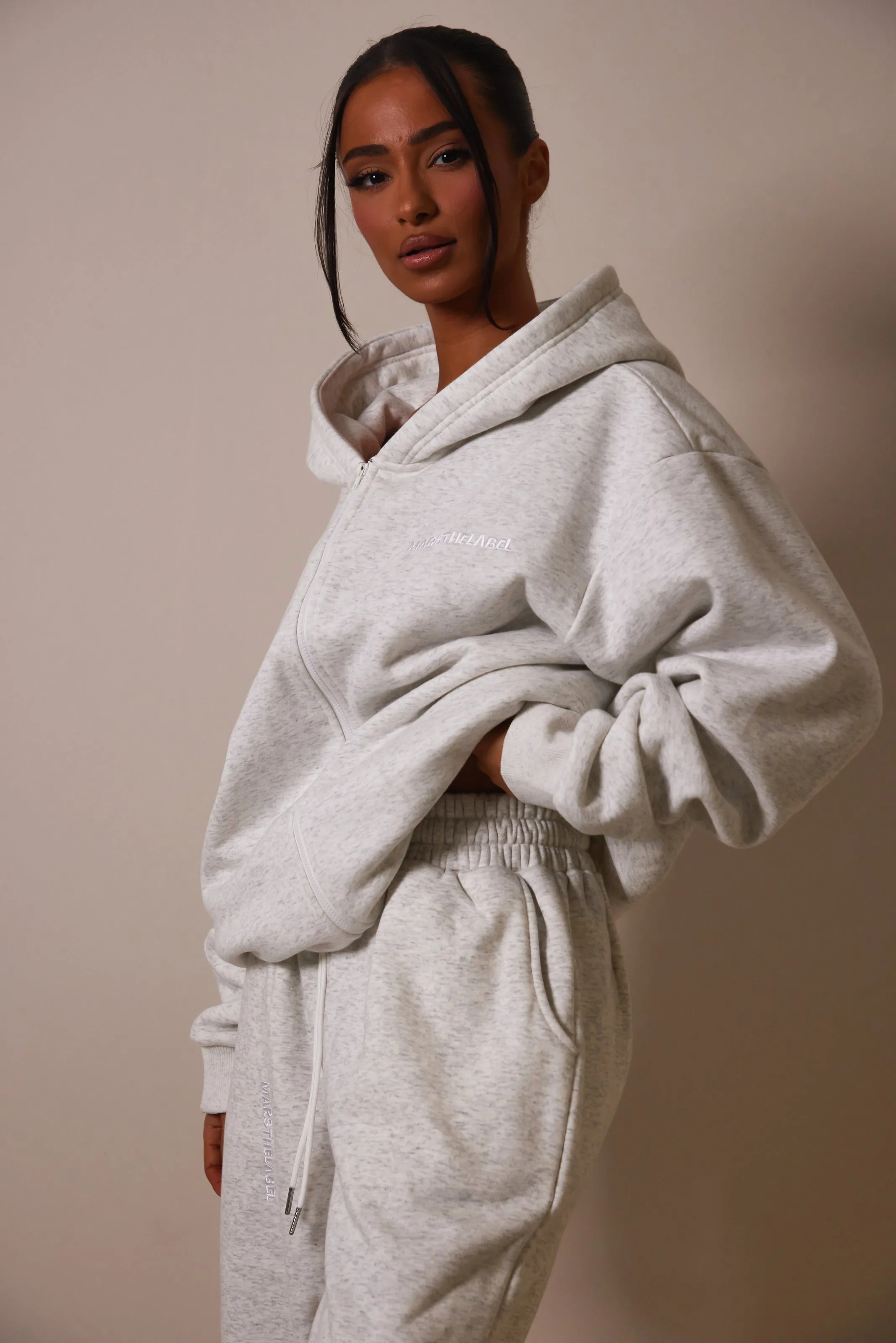 The Essentials Long Zip Jacket - Marl Grey