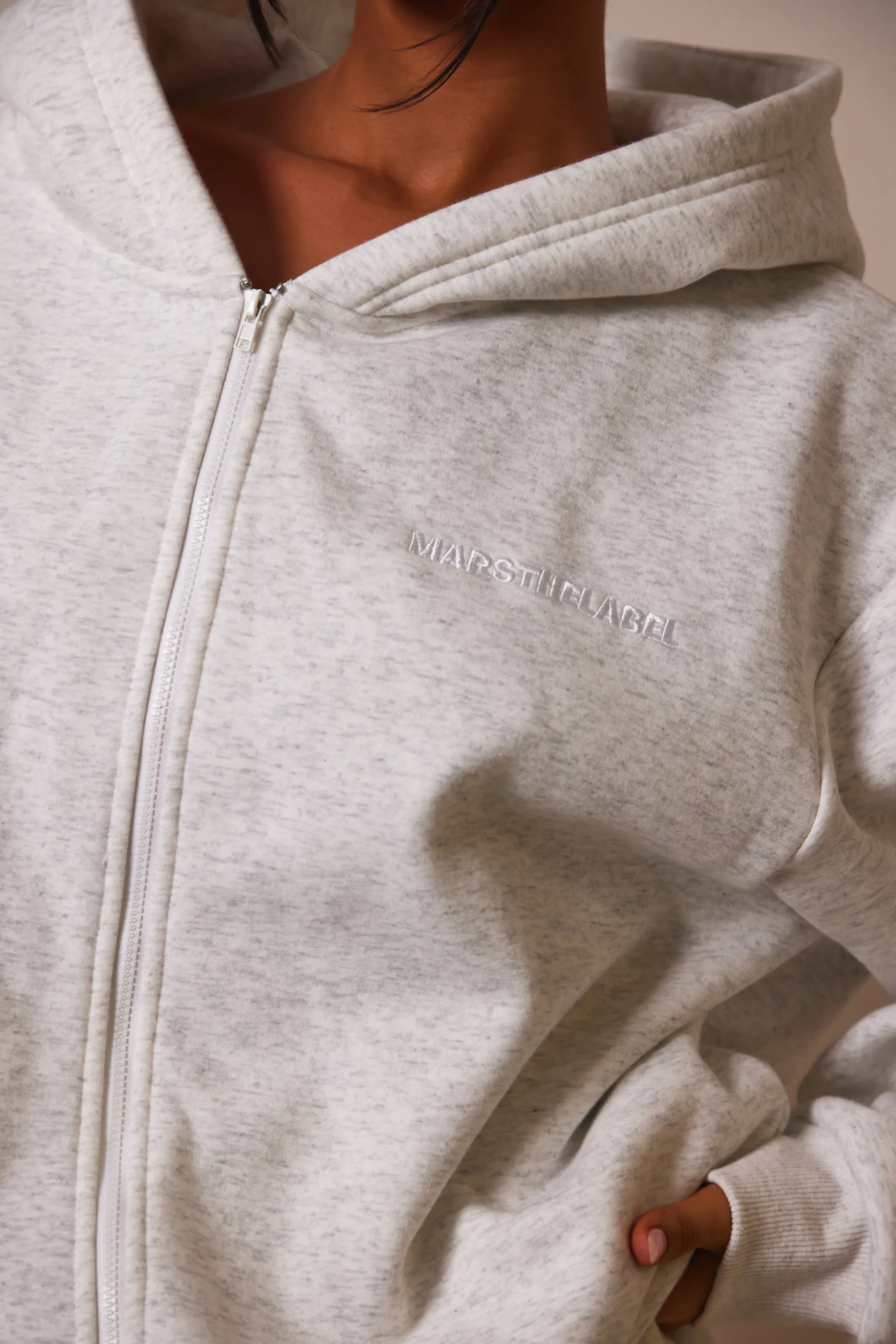 The Essentials Long Zip Jacket - Marl Grey
