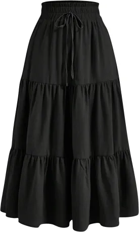 Tiered Floral Maxi Skirts for Women Trendy Elastic High Waisted Flowy Long Skirt Summer Boho Beach A Line Skirt