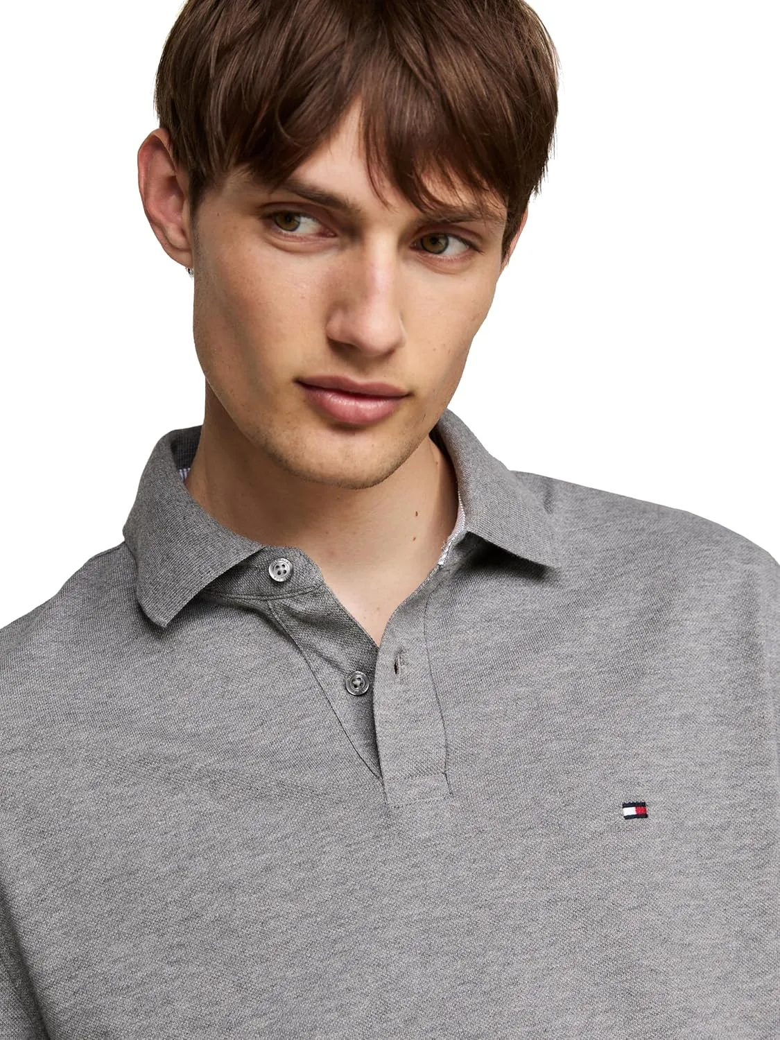 Tommy Hilfiger Men's Long Sleeve Polo Shirts in Regular Fit with Stretch and Organic Pique Cotton
