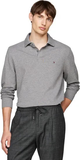 Tommy Hilfiger Men's Long Sleeve Polo Shirts in Regular Fit with Stretch and Organic Pique Cotton