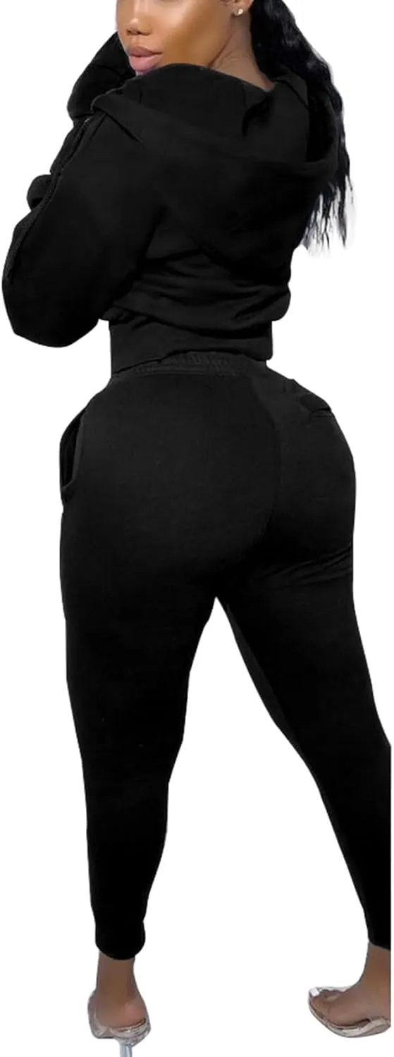 TOPSRANI Womens Two Piece Outfits Casual Sweatsuits Solid Tracksuit Jogging Zip Up Jogger Hoodie Long Pant Sets with Pockets