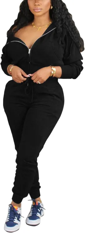 TOPSRANI Womens Two Piece Outfits Casual Sweatsuits Solid Tracksuit Jogging Zip Up Jogger Hoodie Long Pant Sets with Pockets