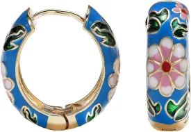 Vintage Enamel Flower Small Hoop Earrings Retro Japanese Style Flowers Earrings for Women