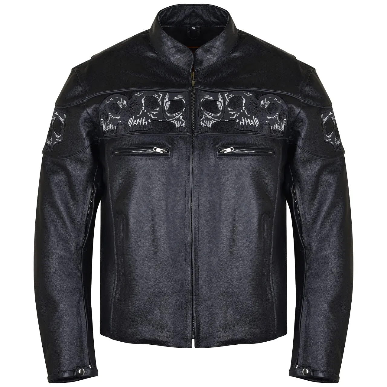 VL535S Reflective Skull Cowhide Leather Motorcycle Jacket