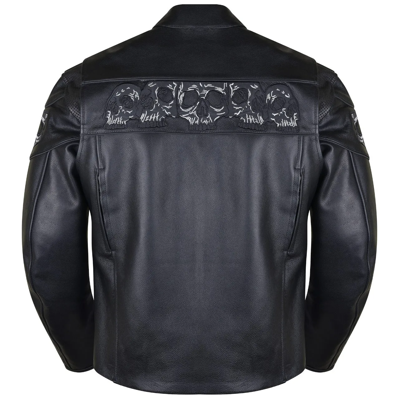 VL535S Reflective Skull Cowhide Leather Motorcycle Jacket