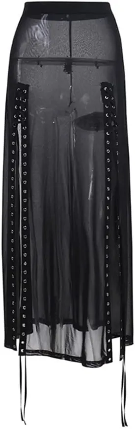 Women Gothic Mini Skirt Fairy Grunge Punk High Waisted A-Line Pleated Skirts Y2k E-Girl Long Maxi Skirt