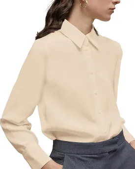 Women's Button Down Shirt Classic Long Sleeve Collared Tops Work Office Chiffon Blouse