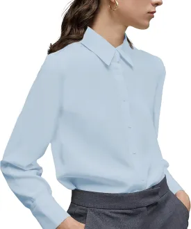 Women's Button Down Shirt Classic Long Sleeve Collared Tops Work Office Chiffon Blouse