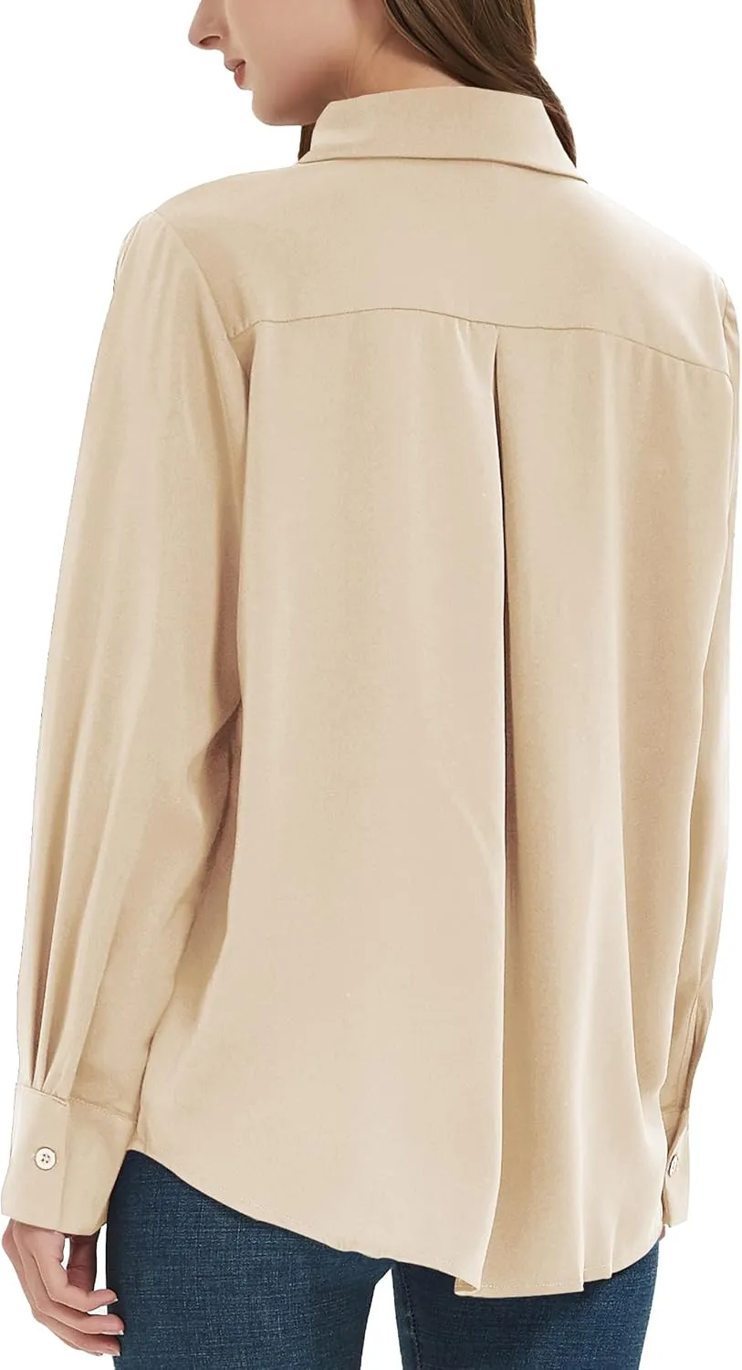 Women's Button Down Shirt Classic Long Sleeve Collared Tops Work Office Chiffon Blouse