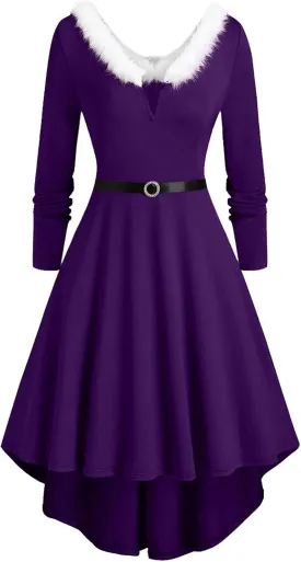Womens Christmas Dress Vintage 1950s Dresses Long Sleeve Swing Party Dresses Xmas Cocktail Dress Party Holiday Dress