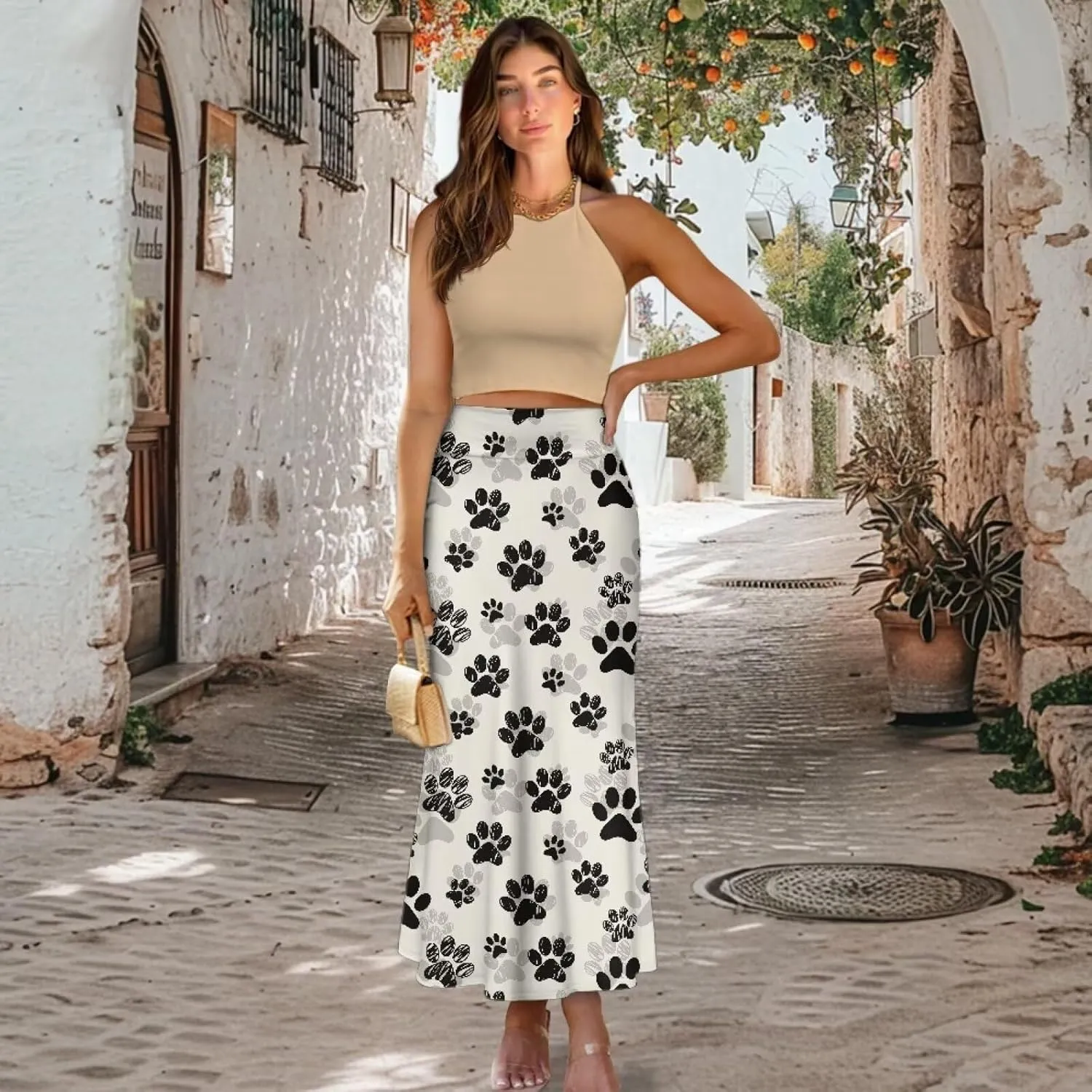 Womens Hawaii Skirts High Waist Long Skirt Side Zipper Stretch Skirt Lightweight Long Maxi Skirts Y2k Skirt Summer