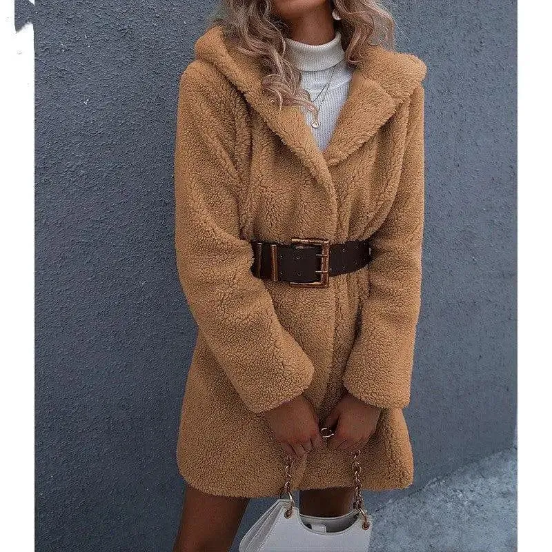 Women's Hooded Mid-length Coat  Lamb
