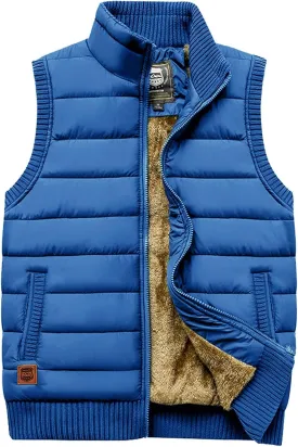 XinYangNi Men's Winter Warm Outdoor Padded Puffer Vest Thick Fleece Lined Sleeveless Jacket