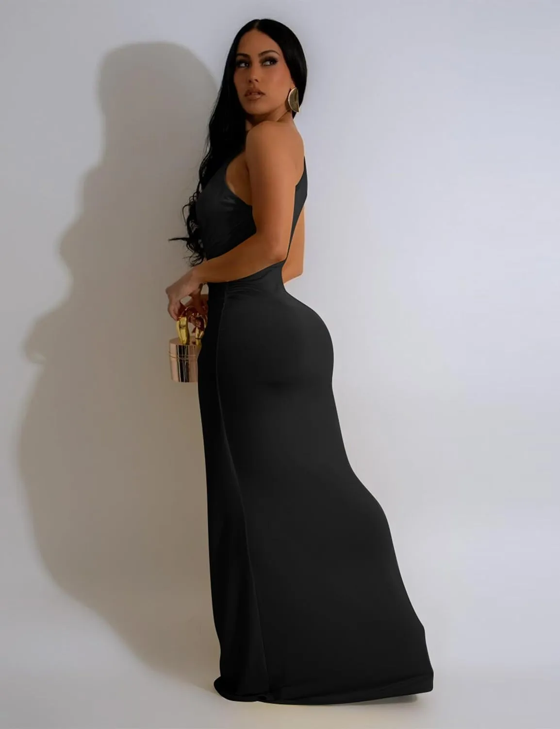 YMDUCH Women's Elegant One Shoulder Sleeveless Twist Waist Bodycon Party Long Dress